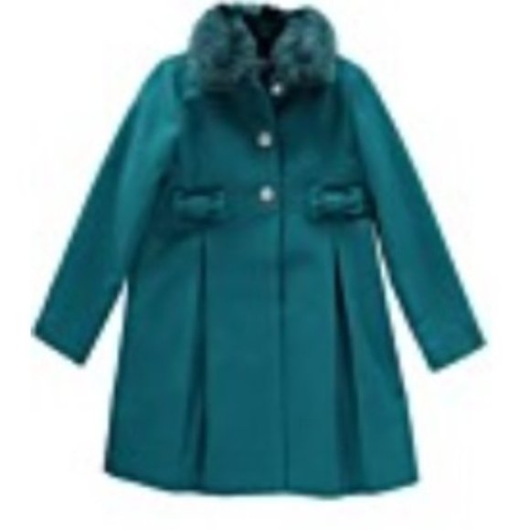 NWT S Rothschild Detachable Faux Fur Trim Collar & Bow Teal- 14, 16 - Picture 2 of 3